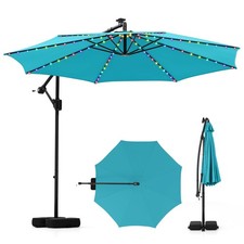 10 FT Solar Offset Hanging Umbrella w/96 Solar Multi-colored Flowing LED Lights