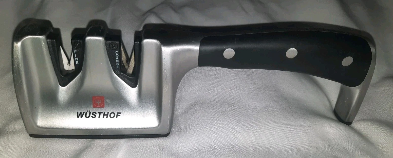 Wusthof Classic Ikon 2-Stage Handheld Knife Sharpener Fine Course Silver Black