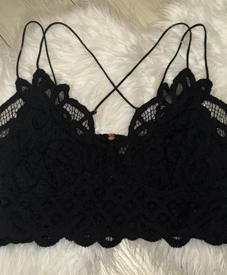 FP ONE Free People Adella Longline Bralette Bra Lace Boho Womens L Large Black - Image 2 of 4