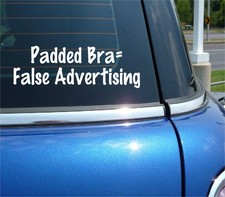 PADDED BRA FALSE ADVERTISING DECAL STICKER FUNNY WOMAN GIRL BOOBS TITS CAR