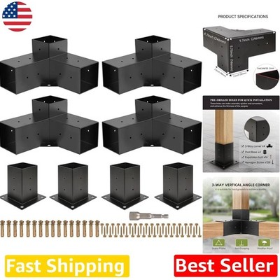 8pc Pergola Brackets 3-Way Corner Kit - Heavy Duty Steel, Powder Coated