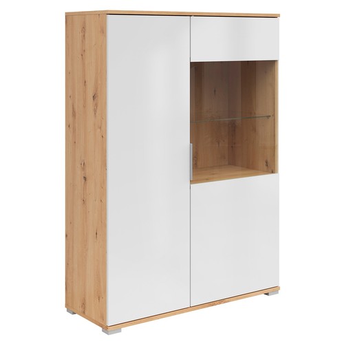 Highboardvitrine - weiß Glanz - Artisan Eiche - 90 cm breit Anrichte Buffet - Bild 2 von 10