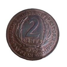 British Caribbean Territories 2 Cents Coin 1963 Queen Elizabeth II