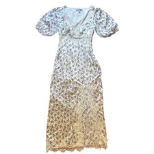 Urban Outfitters blue floral lace puff cottage romantic midi dress SIZE XS