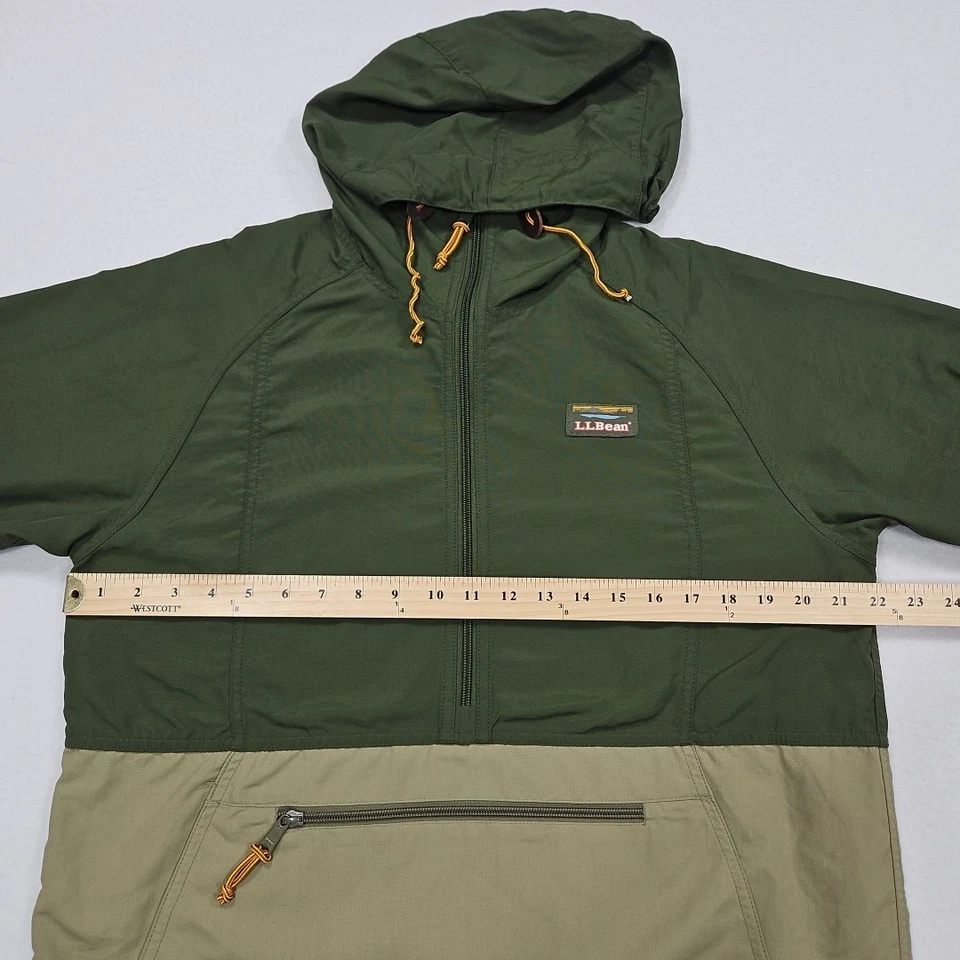 LL Bean Mountain Anorak Windbreaker Small Nylon Hooded Jacket Olive Green Khaki - Image 4 of 4