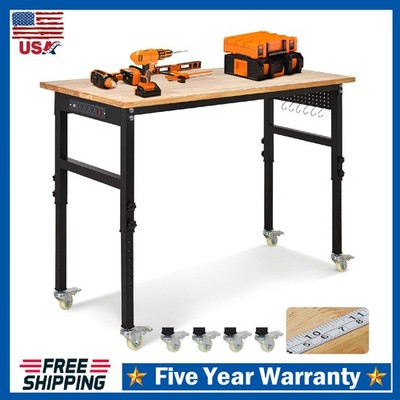 Adjustable Height Workbench 48''x24'' Work Bench Table 2000 Lbs with Power Outlet