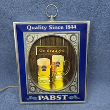 VINTAGE PABST BLUE RIBBON BEER LIGHT UP WALL SIGN 18.5  X 12.5  X 3  ON DRAUGHT