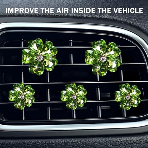 5PCS Bling Heart Flower Car Air Vent Clip, Crystal 2 Size Vehicle Air Green - Picture 6 of 7