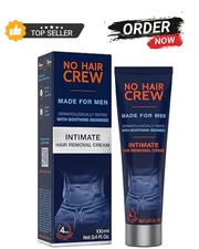 No Hair Crew Intimate/Private At Home Hair Removal Cream for Men - Painless, Fla