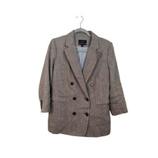 J.Crew Bristol Blazer Women 6 Brown Herringbone Excellent Linen Blend Altered
