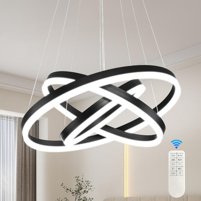 Dimmable Modern LED Chandelier 3 Rings Adjustable Black Pendant Light
