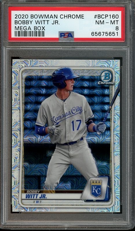 2020 Bowman Chrome #BCP160 Bobby Witt Jr. RC NM-MT Mega Box PSA 8 5651