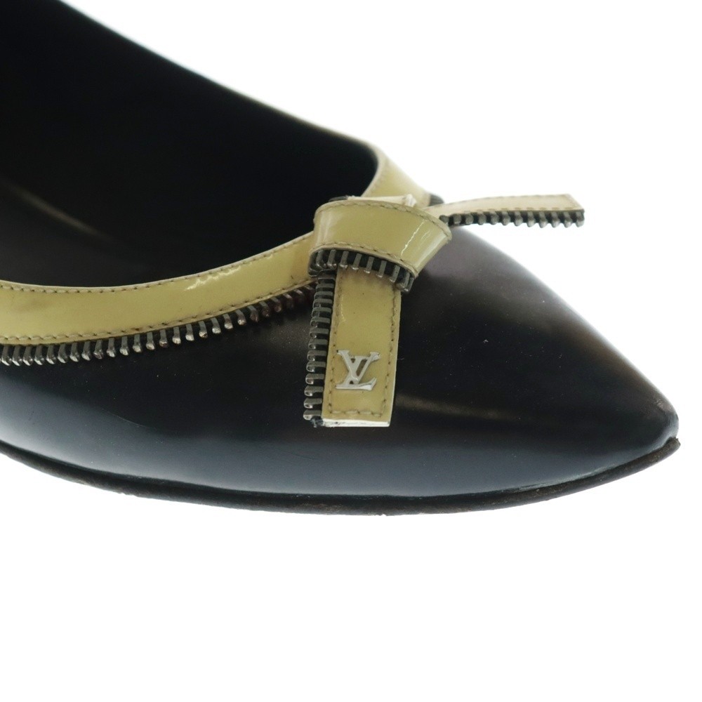 Louis Vuitton Pointed Toe Logo Ribbon Decoration Leather Flat Pumps Black Br0125 thumbnail 6