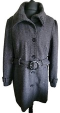 Mantaray Grey & Black Wool Blend Knee-length Button-up Long Sleeve Coat Size Uk