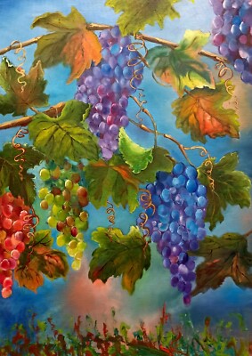 Grape Painting Original 20x28 Inch (50x70 cm) Oil Painting on Canvas Fruit Painting