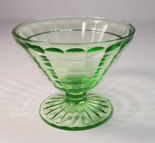 Anchor Hocking Block Optic Parfait Cup Green Vaseline Glass Ice Cream Pudding - Picture 2 of 15