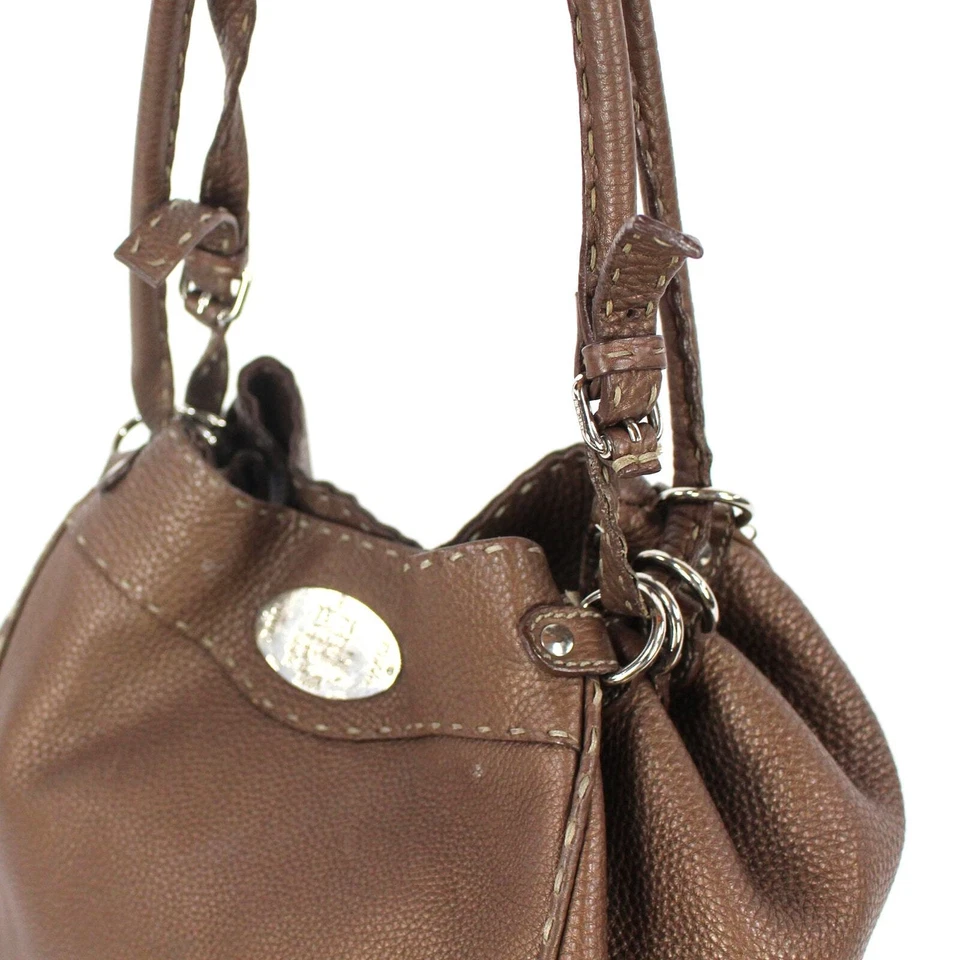 FENDI Selleria Lavorazione A Mano Bronze Pebbled Leather Satchel Handbag Bucket - Image 3 of 4