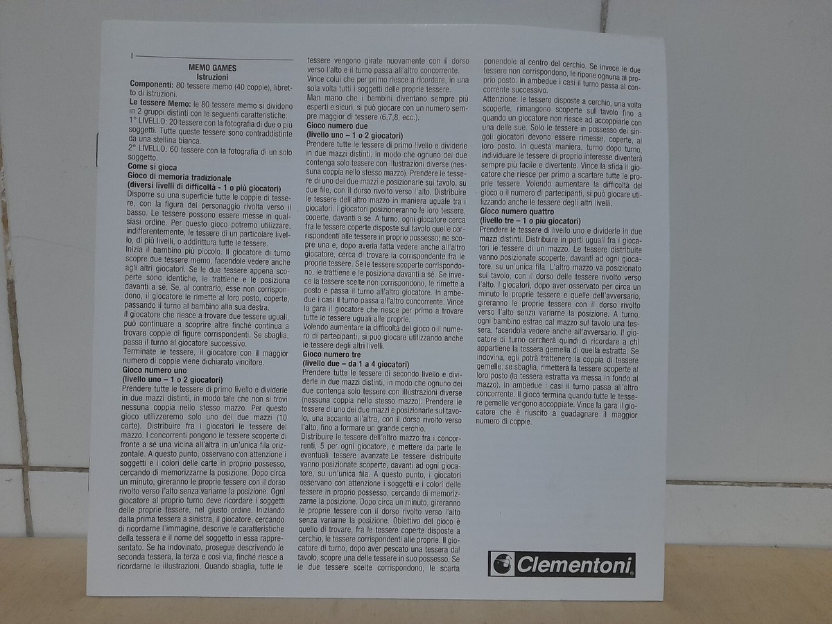Libretto Istruzioni Memo Games Clementoni
