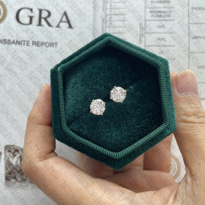 Authentic 1.46 TCW Round Cut Moissanite Compass Setting Earring 14k White Gold Plated