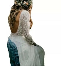 UK Long Sleeve Chiffon Boho A Line Simple Beach A Line Wedding Dress Size 8