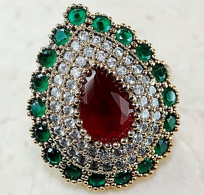 3CT Fire Garnet Ottoman Empire Style 925 Sterling Silver Ring Size 7.5 H3-7