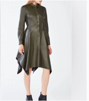 BCBG Beatryce Faux Leather Shirt Dress Olive Green Small | eBay