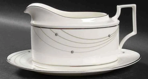 Noritake TUNE Gravy Boat & Underplate Silver Platinum MINT Original Label