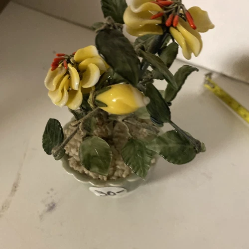 VTG Japanese Chinese Oriental Asian Jade Glass Flowering Bonsai Tree Celadon Pot