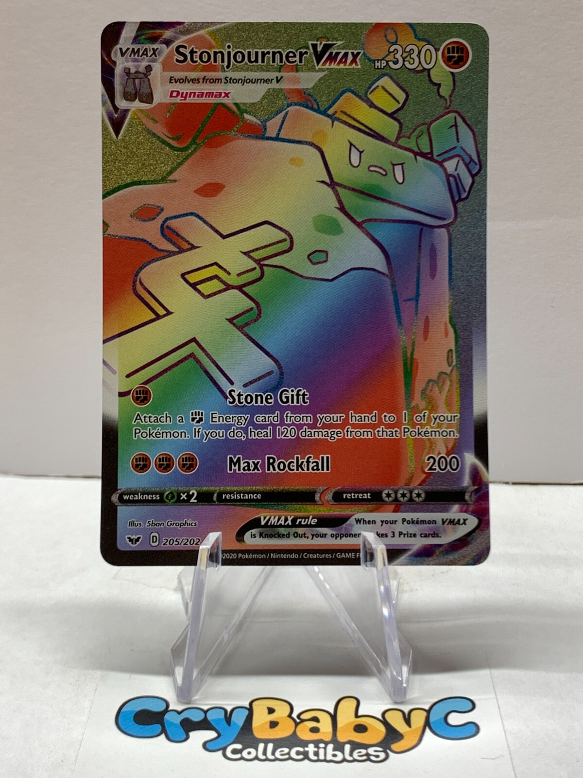 Pokemon Stonjourner VMAX 205/202 Base Set Sword & Shield SECRET RARE