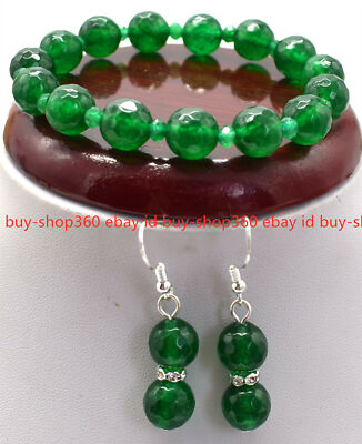 Natural 8/10/12mm Green Jade Gemstone Round Beads Stretch Bangle - Foto 5