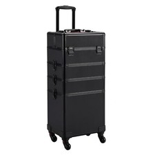 Yaheetech 4 in 1 Professional Makeup Train Case Aluminum Rolling Trolley Black