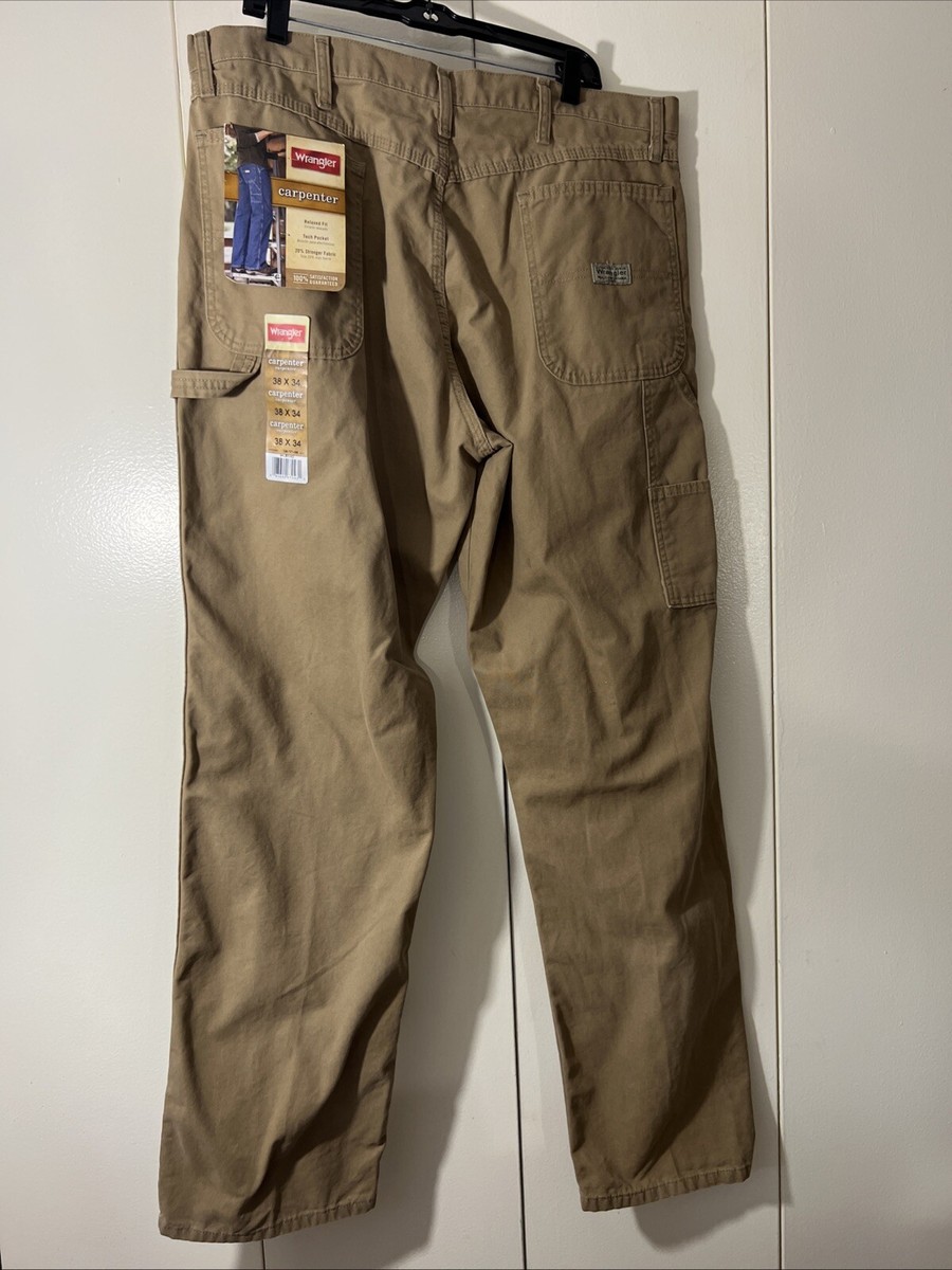 Wrangler Men’s Carpenter Pants Size 38 x 34 Relaxed Fit Khaki Brown Work  Wear