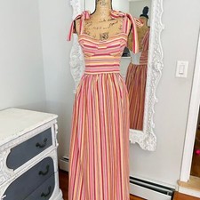 HUGE SALE New York Couture One of a Kind Pink Orange Striped Bustier Maxi Dress