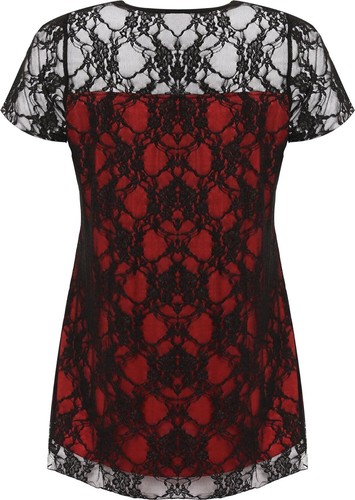 New Ladies Lace Lined Top Womens Plus Size Stretch Short Sleeve Top - Picture 20 of 40