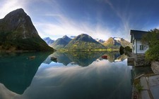 Landscape norway mountains fjord reflection Custom Gaming Mat Desk