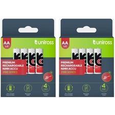 8 x UNIROSS AA 2100mAh NiMH Rechargeable Batteries Pre Charged - LR06 HR06 ACCU 2.25 per battery