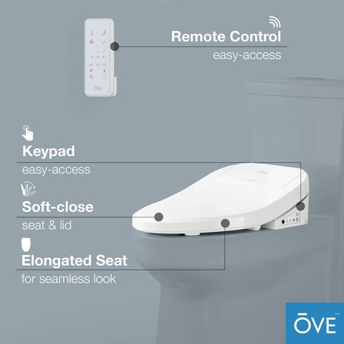 OVE Decors Calero Elongated Smart Bidet Toilet Seat with Remote Control,White - Picture 7 of 8