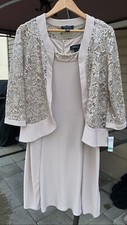 R M Richards Beige 2 Piece Stretch Beaded Lace Formal Dress Set Size 8 NWT
