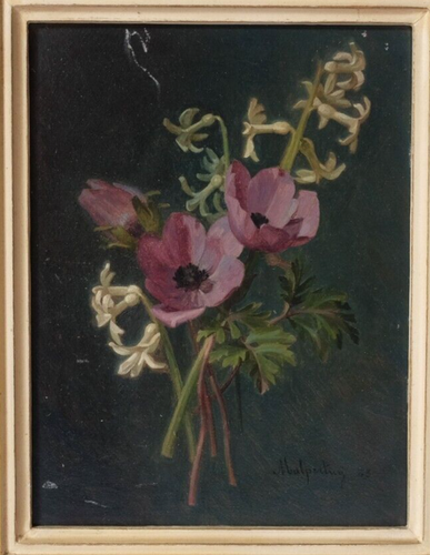 Antique Oil Painting signed Auguste Malpertuy Still Life, Flowers 1883 Framed