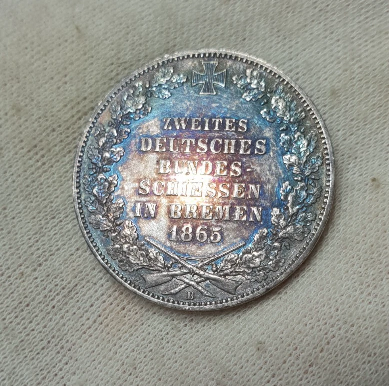 Bremen 1865 Unc 1 Thaler Shooting Festival Silver Germany German State Colorful - Image 4 of 4