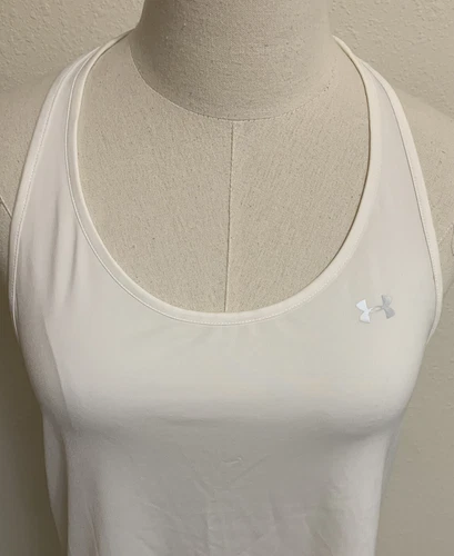 Under Armour Heat Gear Tank Top White Mesh Racerback Sz M Chest 32” Waist 35”
