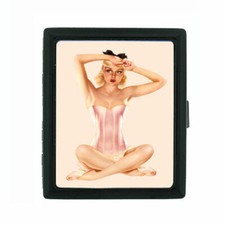 Small Black Cigarette Case Card Money Holder Classic Pin Up D1