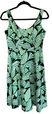 Petite Small Maggie London Green-White Black Leaf Sleeveless Women's Dress