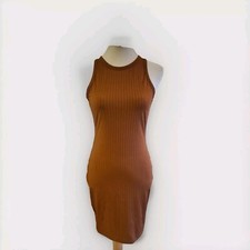 Shein Size Medium Ladies Ribbed Bodycon Wiggle Dress Sleeveless Brown