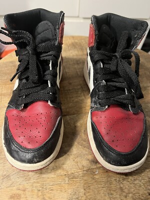NIKE AIR JORDAN 1 RETRO I HIGH OG BG BRED TOE RED BLACK WHITE LOT