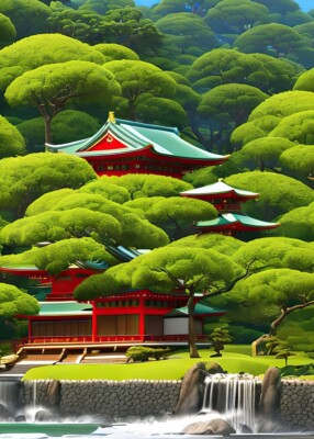 Pagodas Among the Trees PREMIUM POSTER FILM PRINT HIGH QUALITY Thick paper