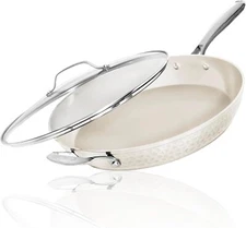 Gotham Steel Hammered Cream 14'' Ultra Ceramic Nonstick Fry Pan with Lid