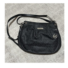 Michael Kors Black Logo Shoulder Bag with MK Charm and Silver Hardware