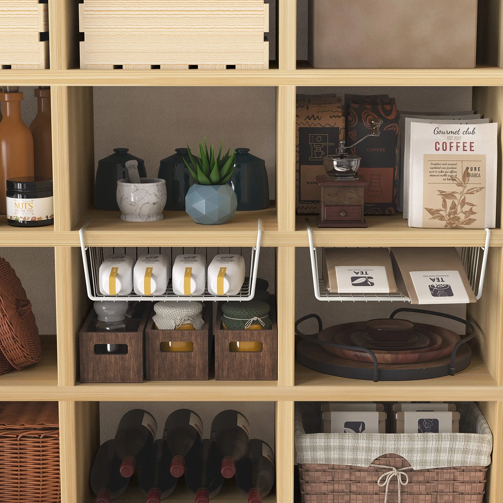 SimpleHouseware Cabinet Shelf and Under Shelf Basket - Thumbnail 3