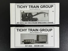 LOT of 2 HO Scale Tichy Train Group Boom Car & Steam Wrecking Crane unassembled